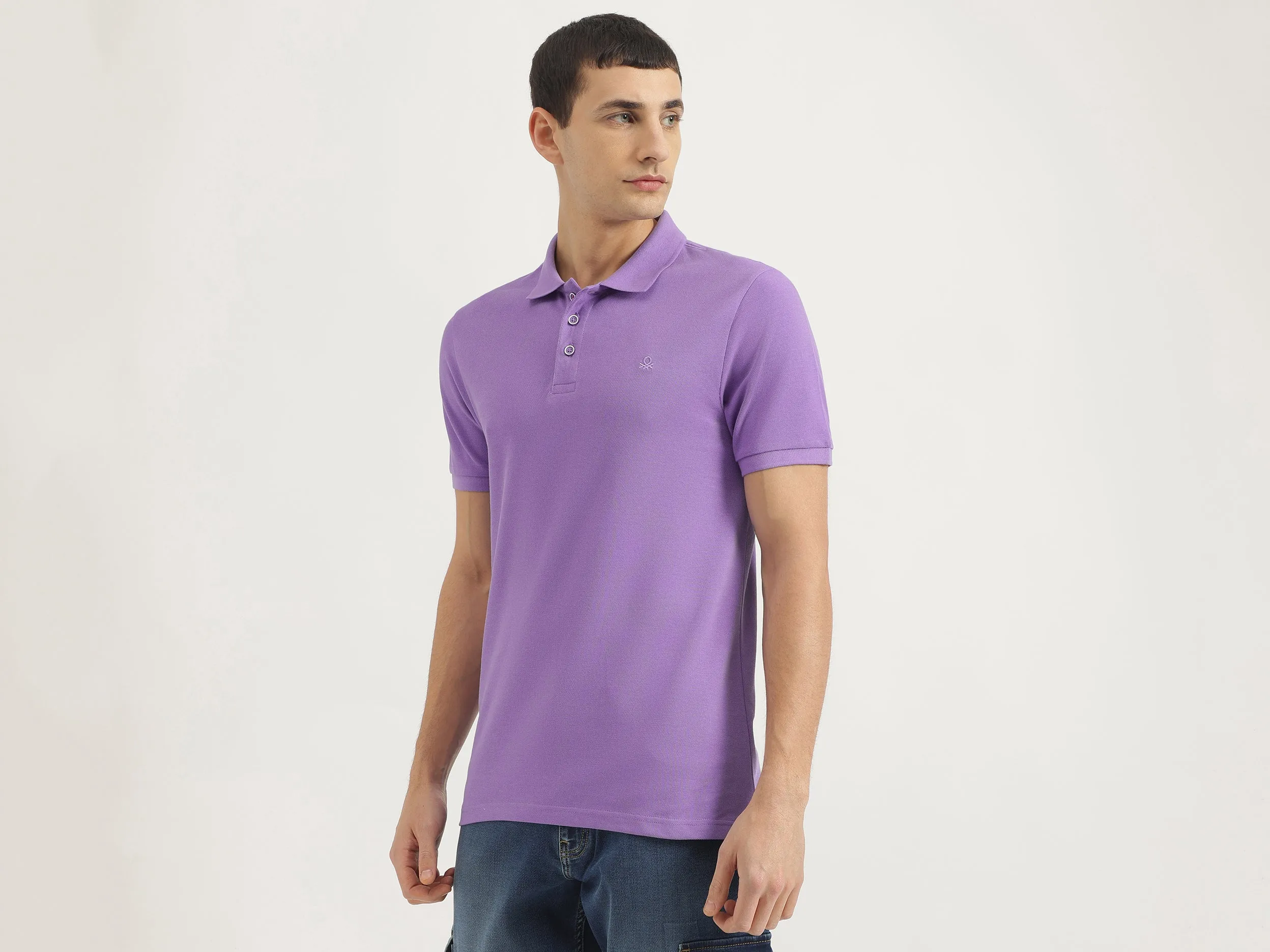 Regular Fit Polo Neck Solid Tshirt