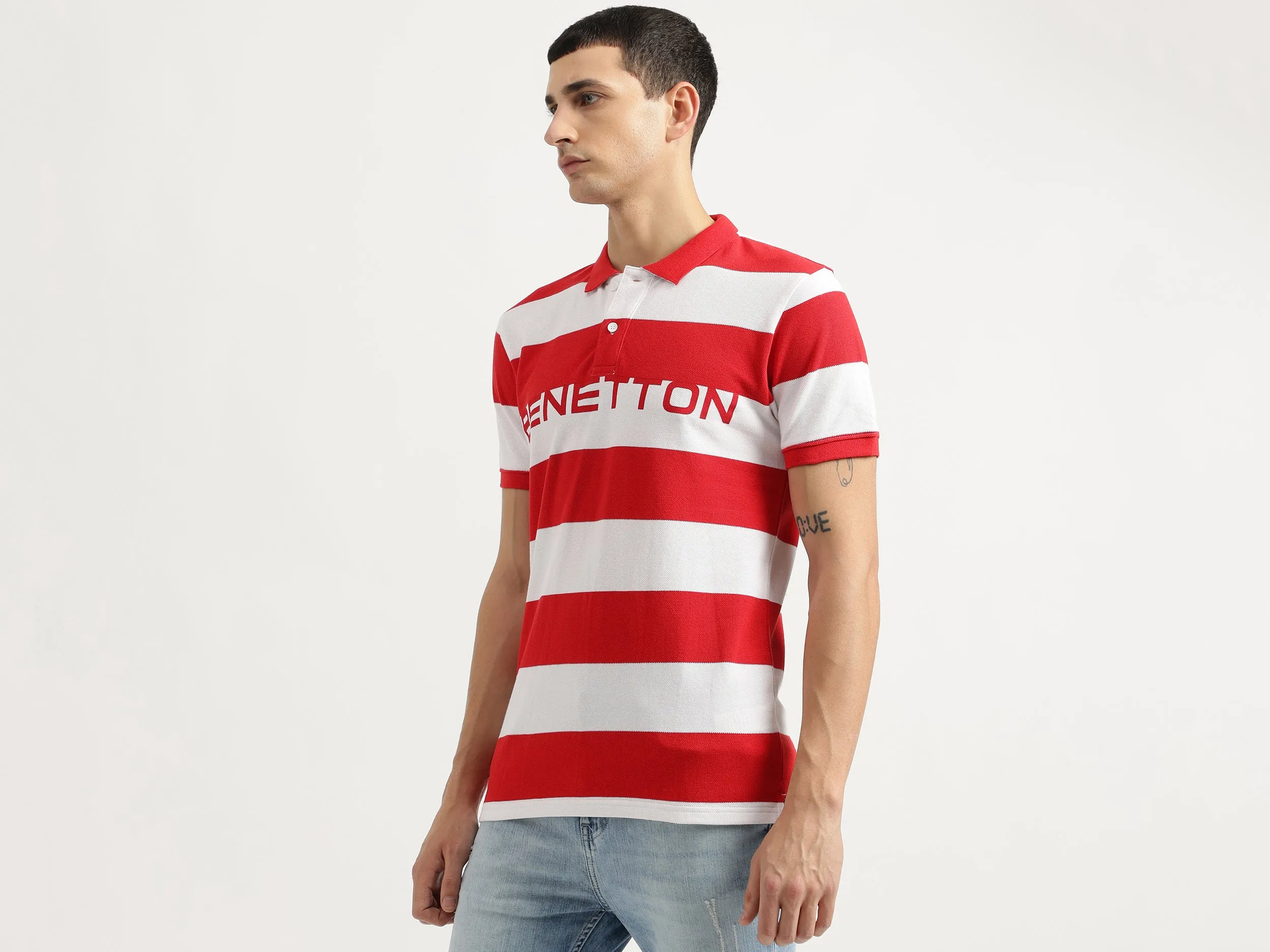 Regular Fit Polo Neck Striped Tshirt