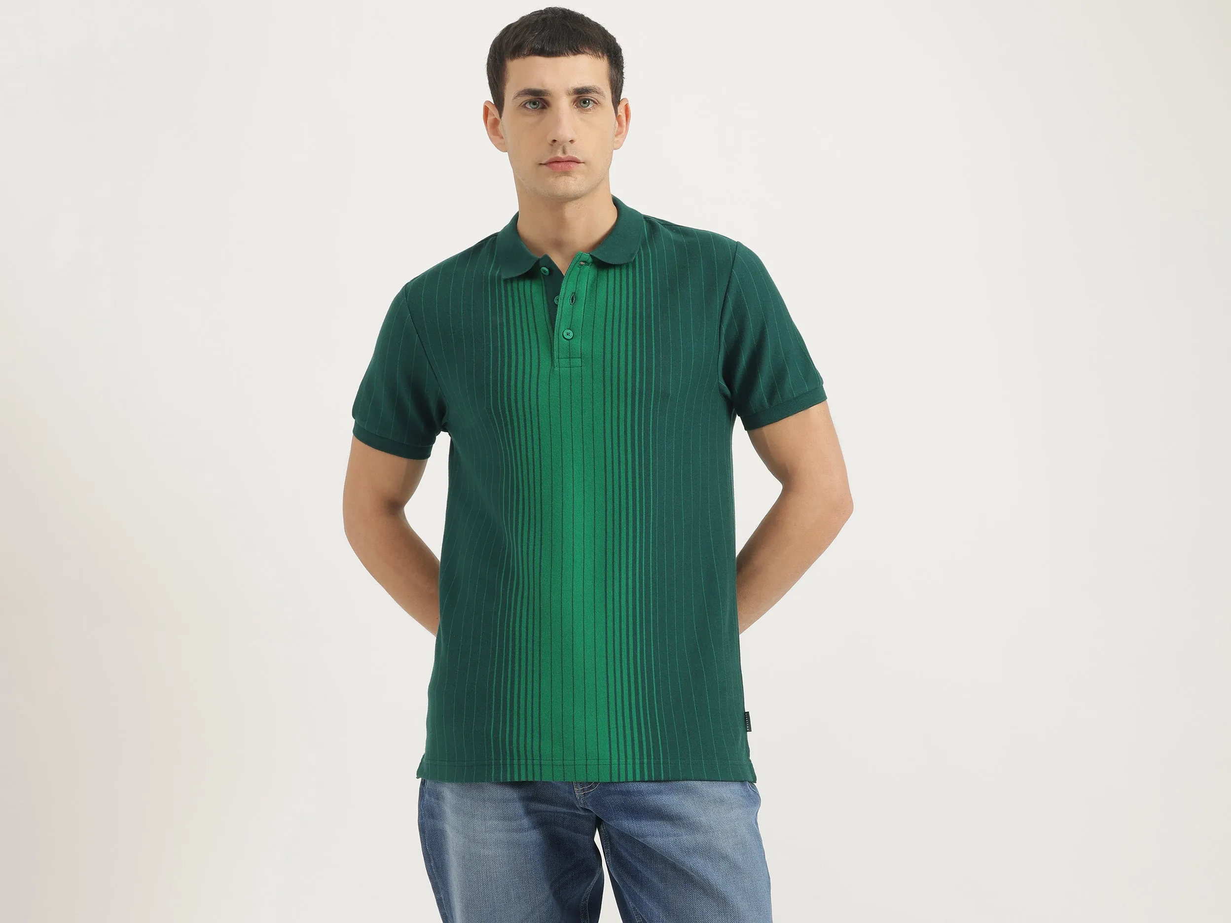 Regular Fit Polo Neck Striped Tshirt