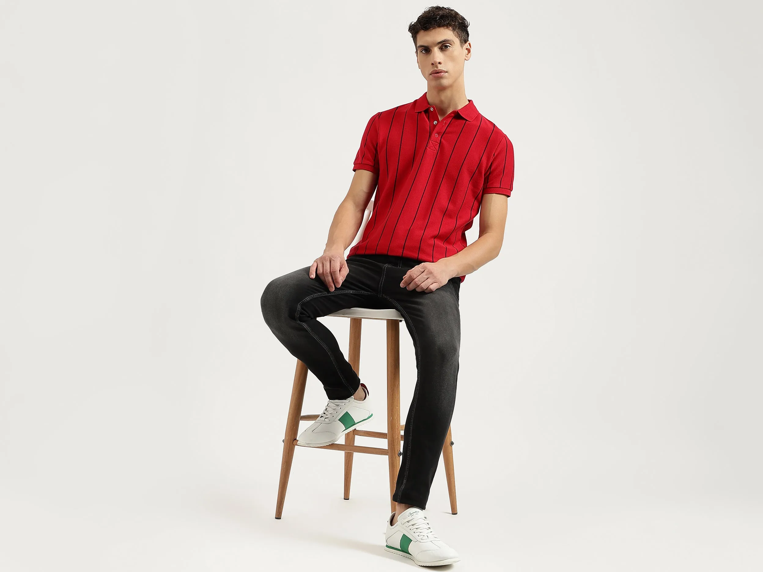 Regular Fit Polo Neck Striped Tshirt