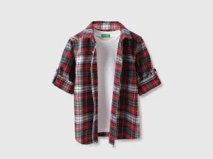Regular Fit Spread Collar Checkered Shirt & Tshirt Set