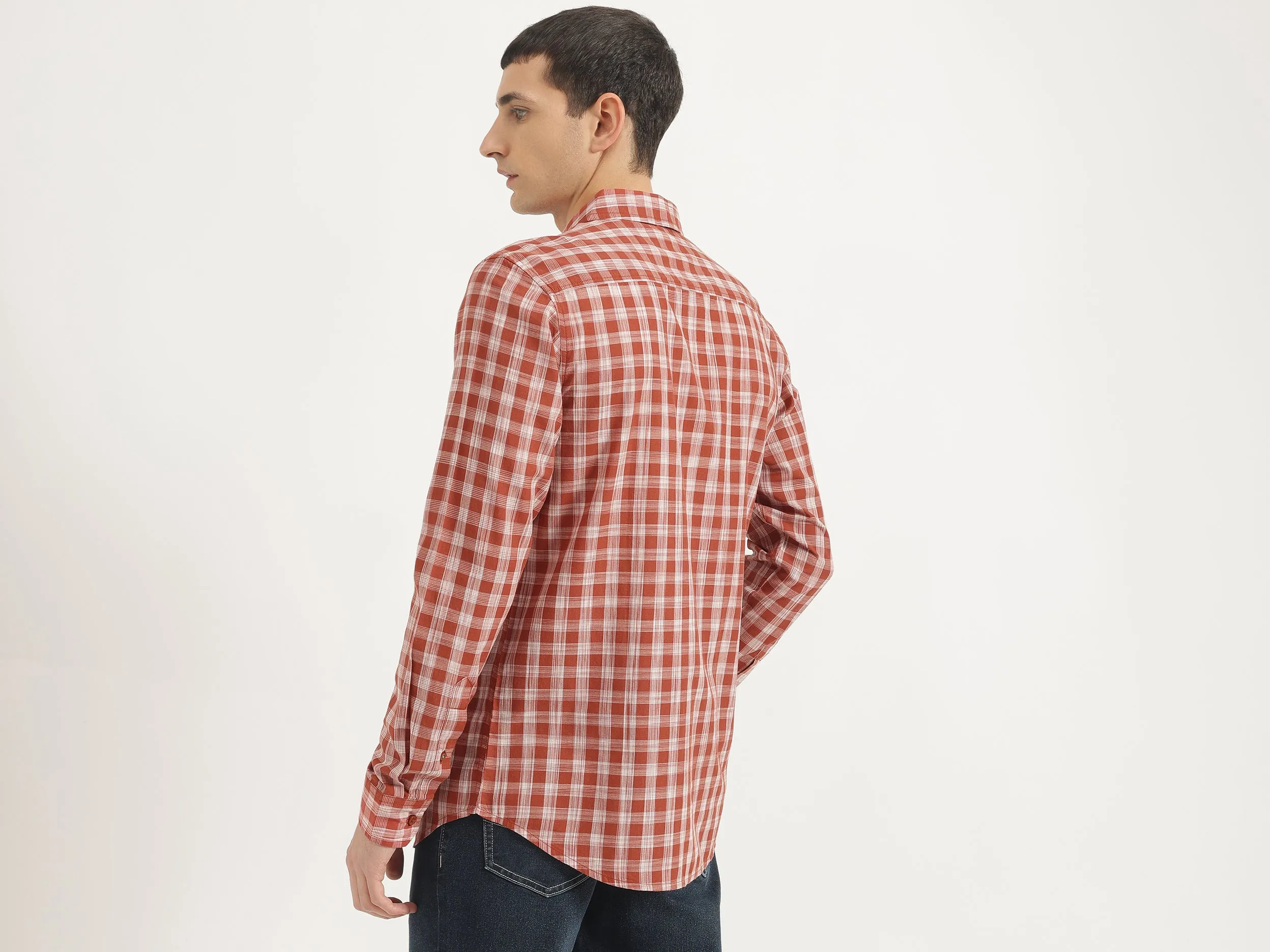 Regular Fit Spread Collar Checkered Shirt