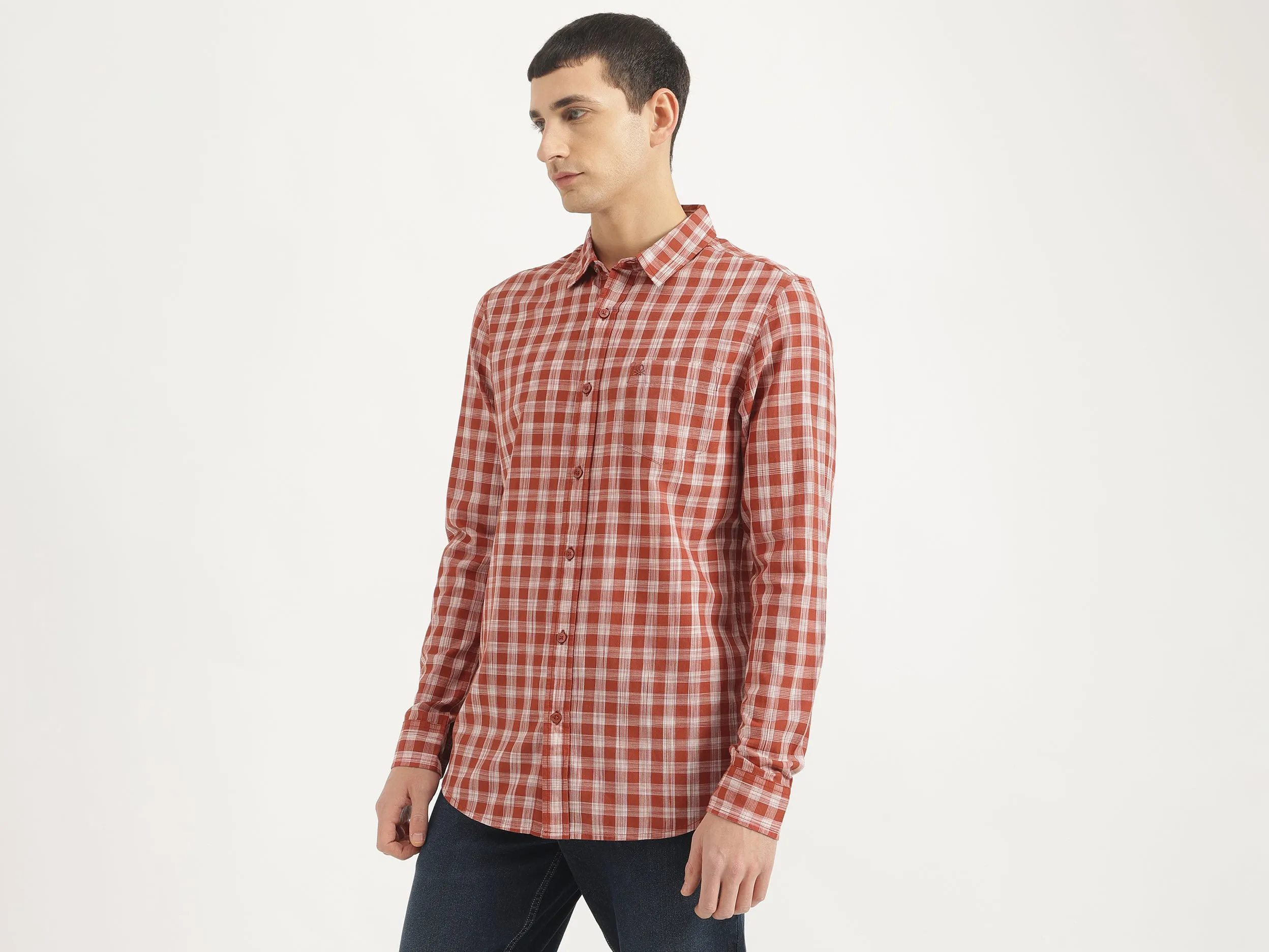 Regular Fit Spread Collar Checkered Shirt