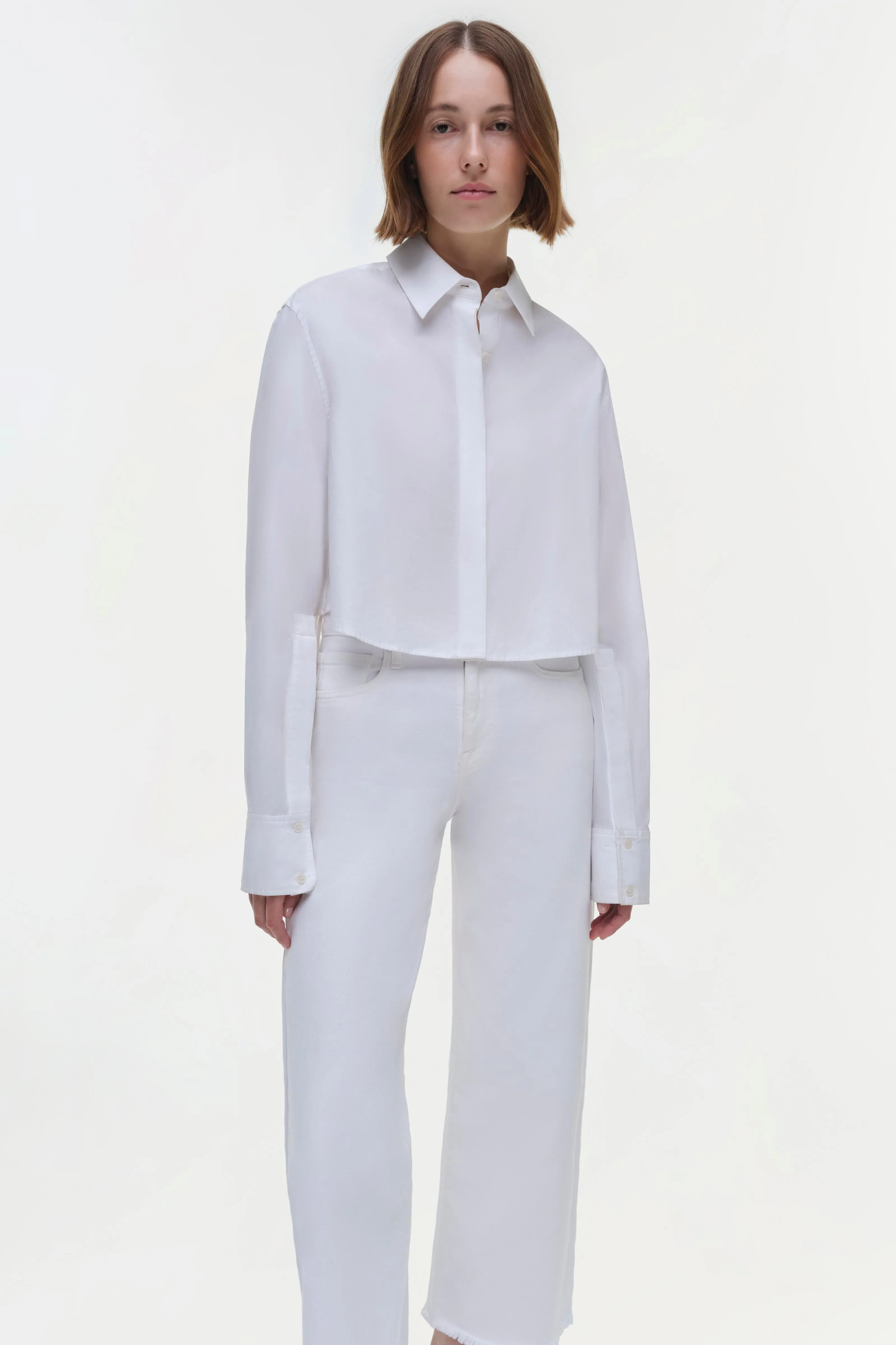 Renata Cropped Button Down Shirt in White