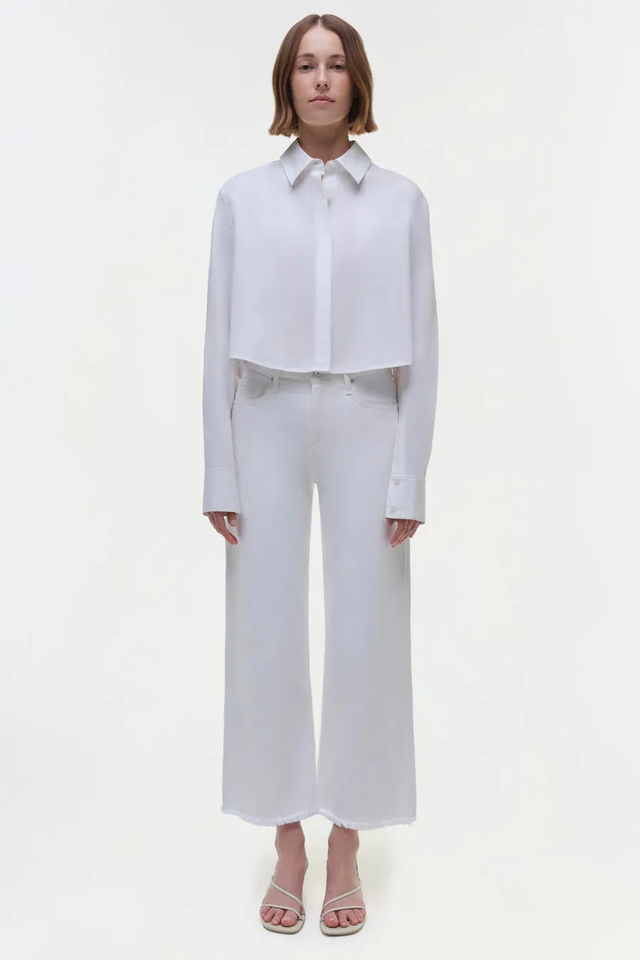 Renata Cropped Button Down Shirt in White