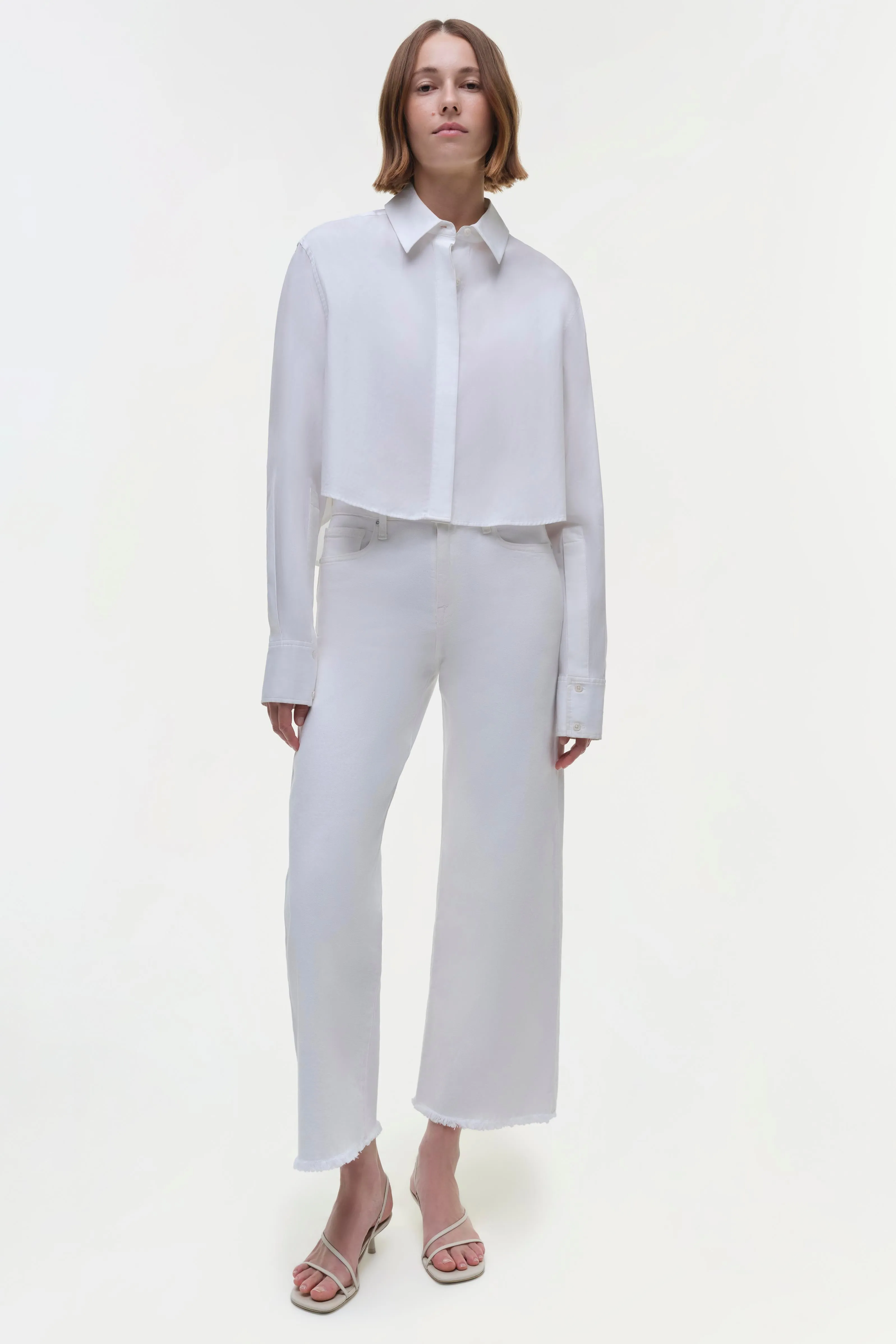 Renata Cropped Button Down Shirt in White