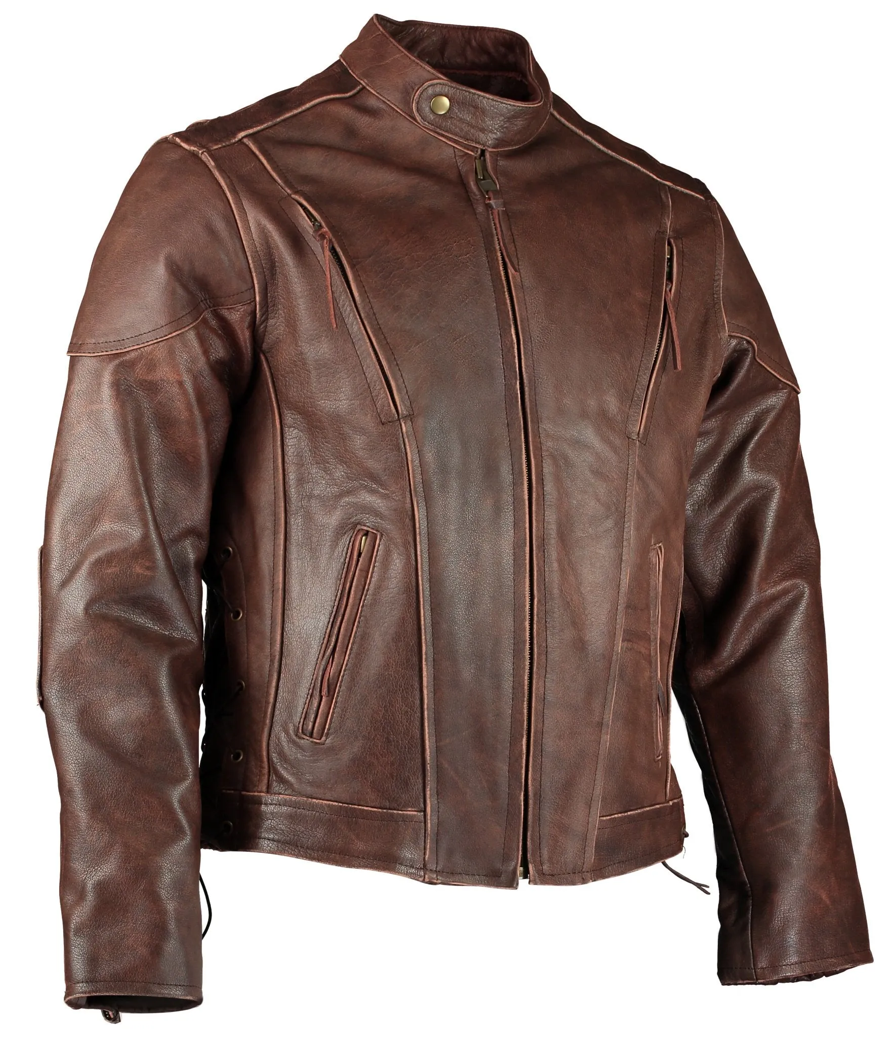 Retro Brown Cruiser Vented Biker Distressed Leather Jacket XL