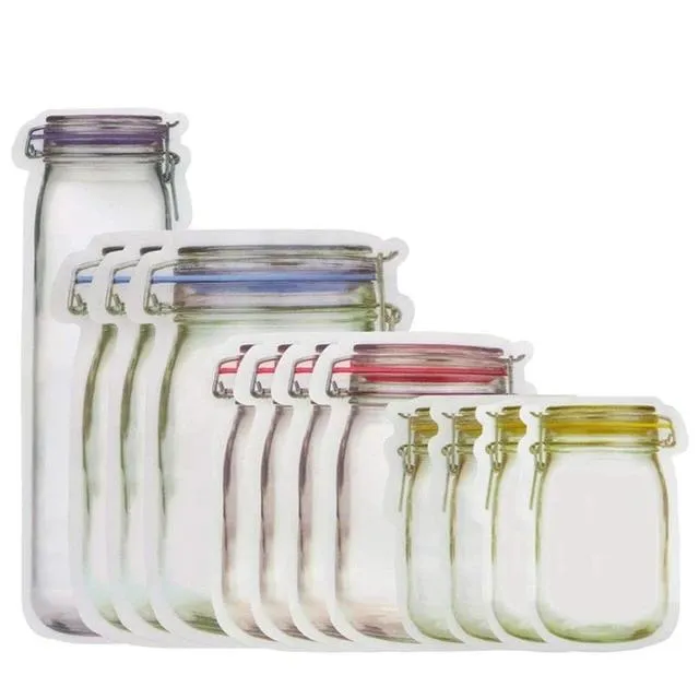 Reusable Mason Jar Bottles Bags Seal Fresh Food Storage Bag