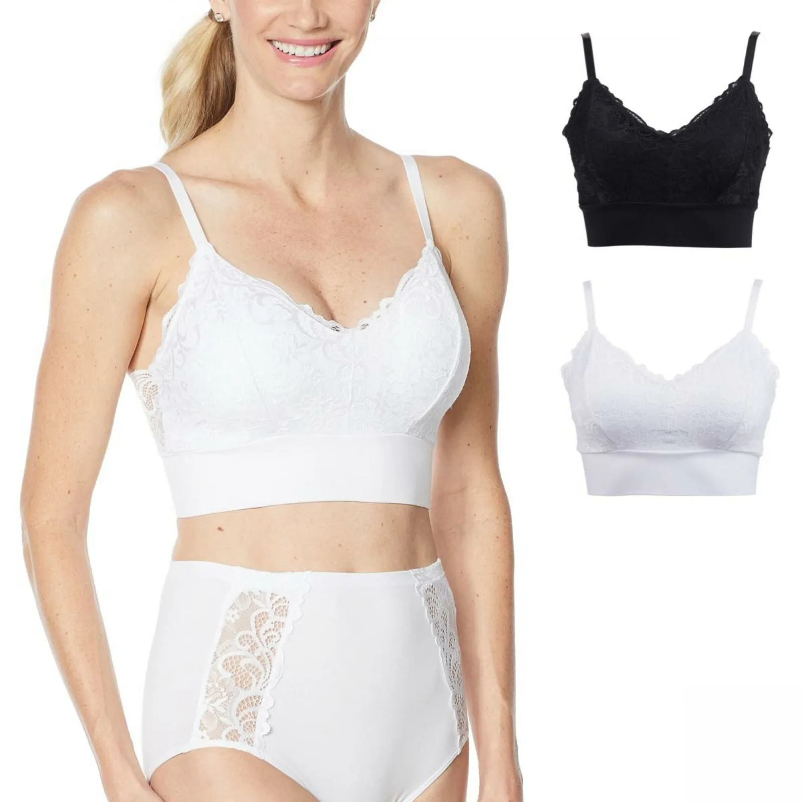 Rhonda Shear 2 Pack Lace Leisure Bras With Removable Pads Black/ White 2X