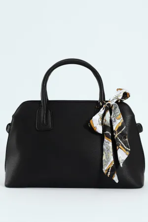 Ribbon Detail Double Handle Bowling Bag - Black