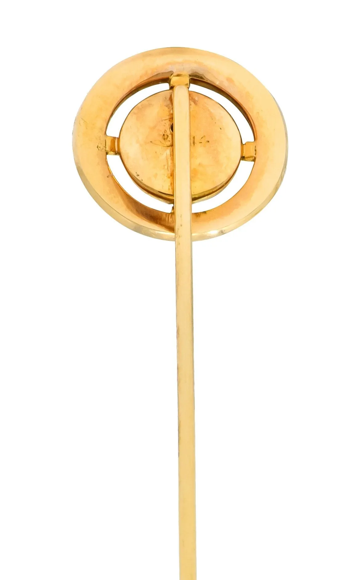 Riker Brothers Garnet Cabochon Enamel 14 Karat Gold Greek Key Stickpin