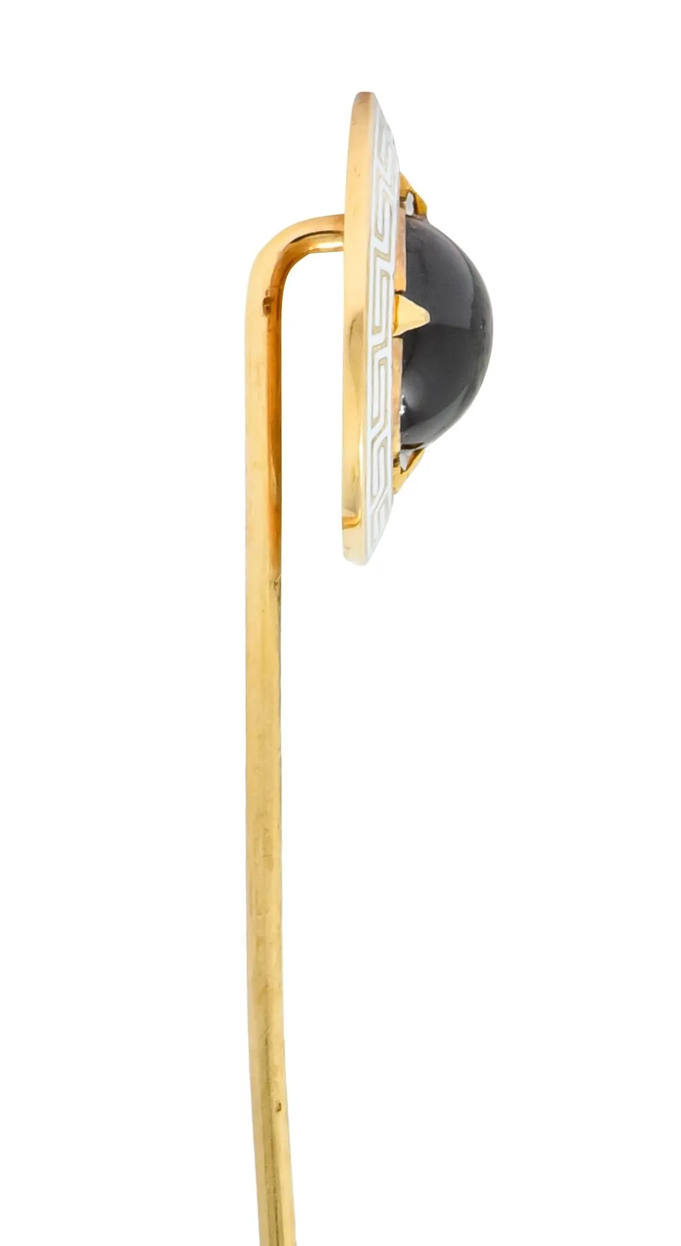 Riker Brothers Garnet Cabochon Enamel 14 Karat Gold Greek Key Stickpin