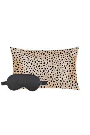 Satin Cheetah Pillowcase and Satin Black Eye Mask Set