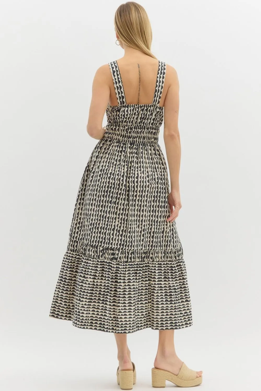 Scallop Print Midi Dress {Cream}