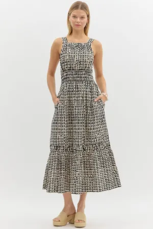 Scallop Print Midi Dress {Cream}