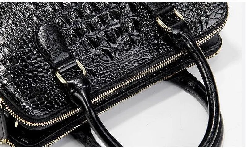Serpentine Genuine Black Leather Women Handbag Fashion Style Tote Bag