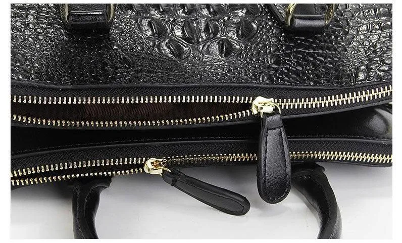 Serpentine Genuine Black Leather Women Handbag Fashion Style Tote Bag