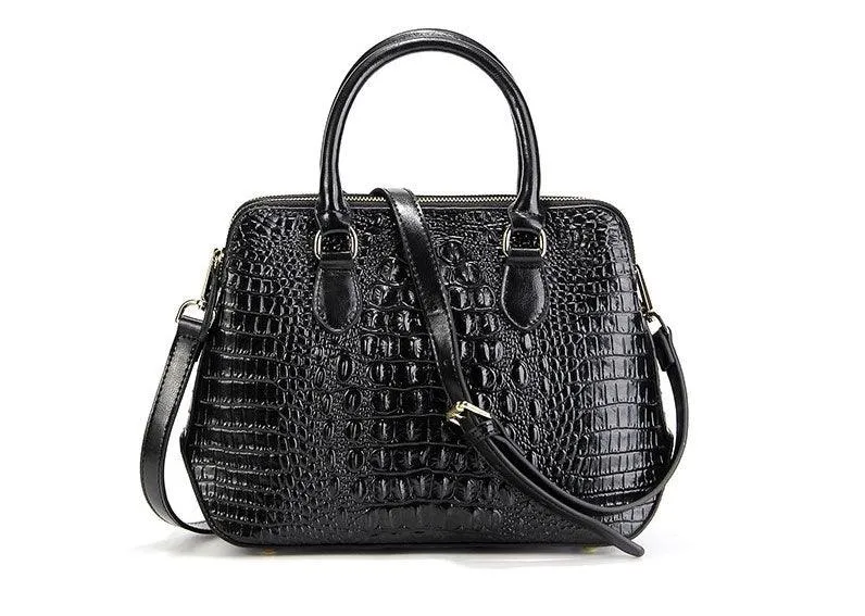 Serpentine Genuine Black Leather Women Handbag Fashion Style Tote Bag