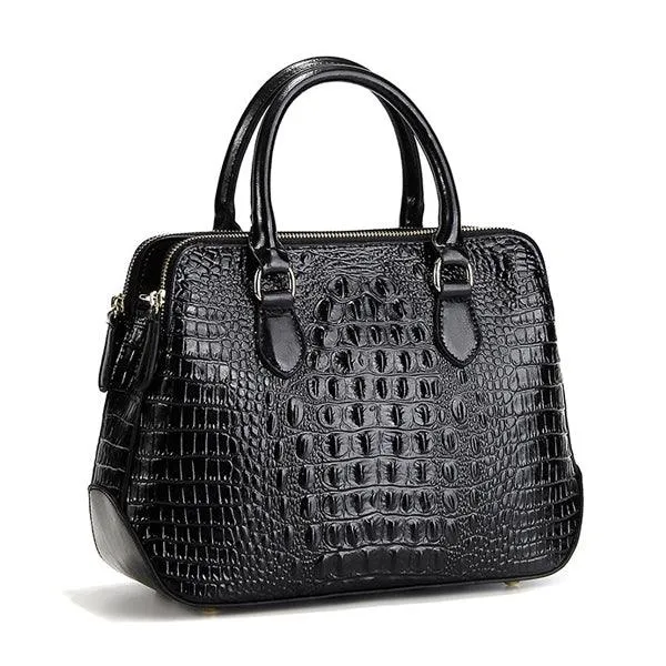 Serpentine Genuine Black Leather Women Handbag Fashion Style Tote Bag
