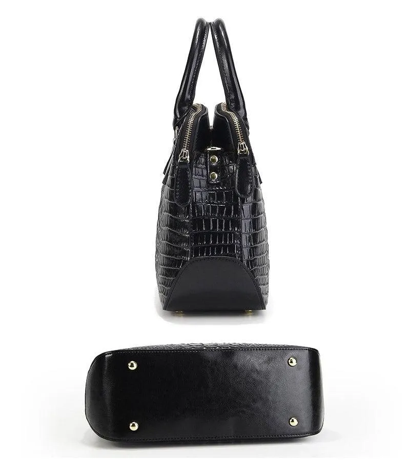 Serpentine Genuine Black Leather Women Handbag Fashion Style Tote Bag