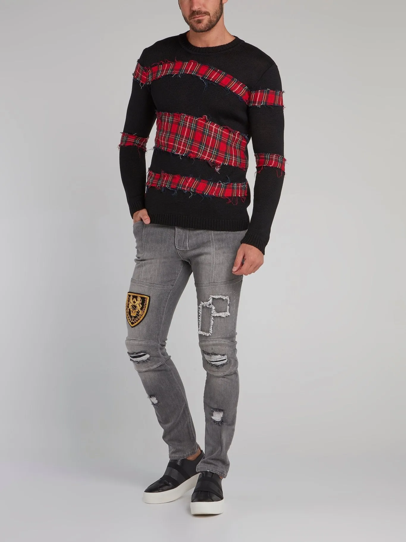 Shane Black Check Panel Pullover