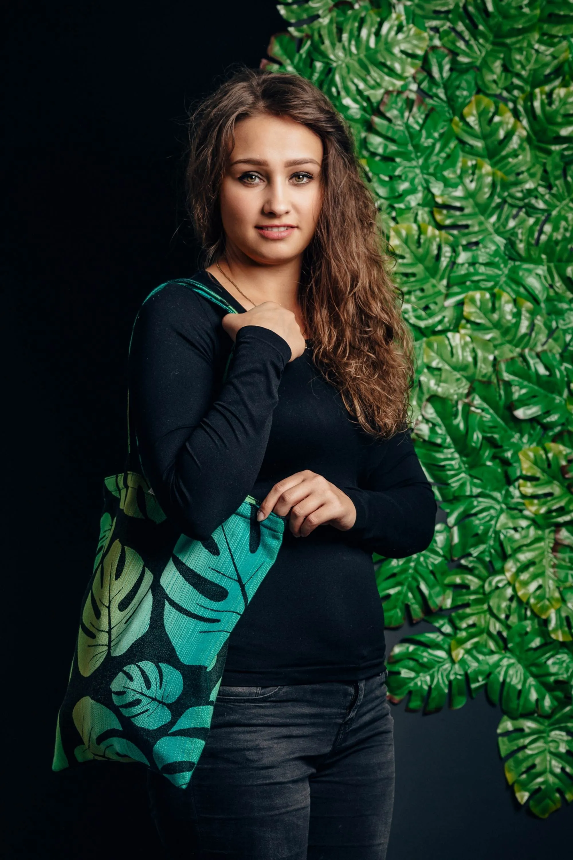 Shoulder bag made of wrap fabric (100% cotton) - MONSTERA - standard size 37cm x 37cm