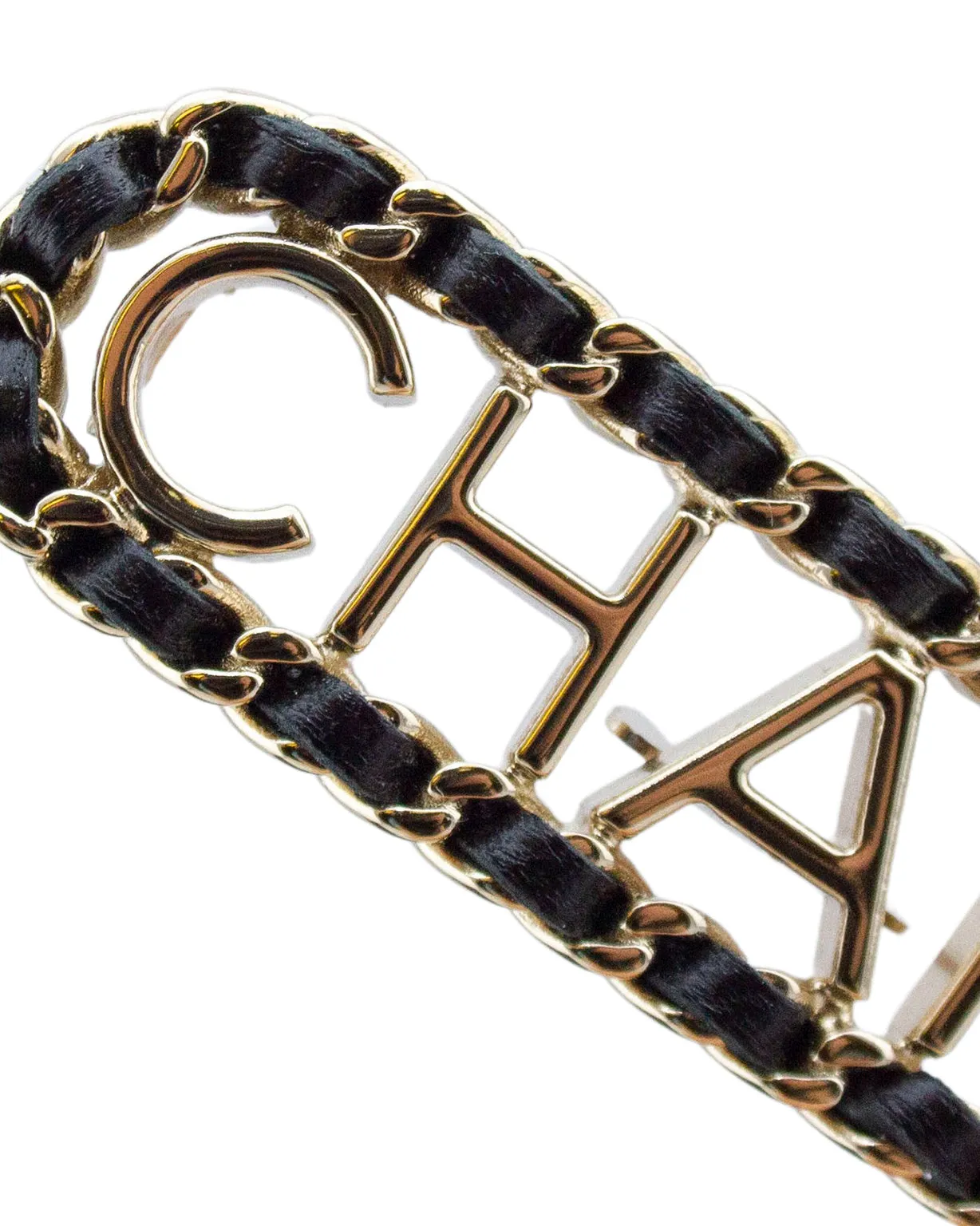 Silver Metal and Black Leather Hair Barrette