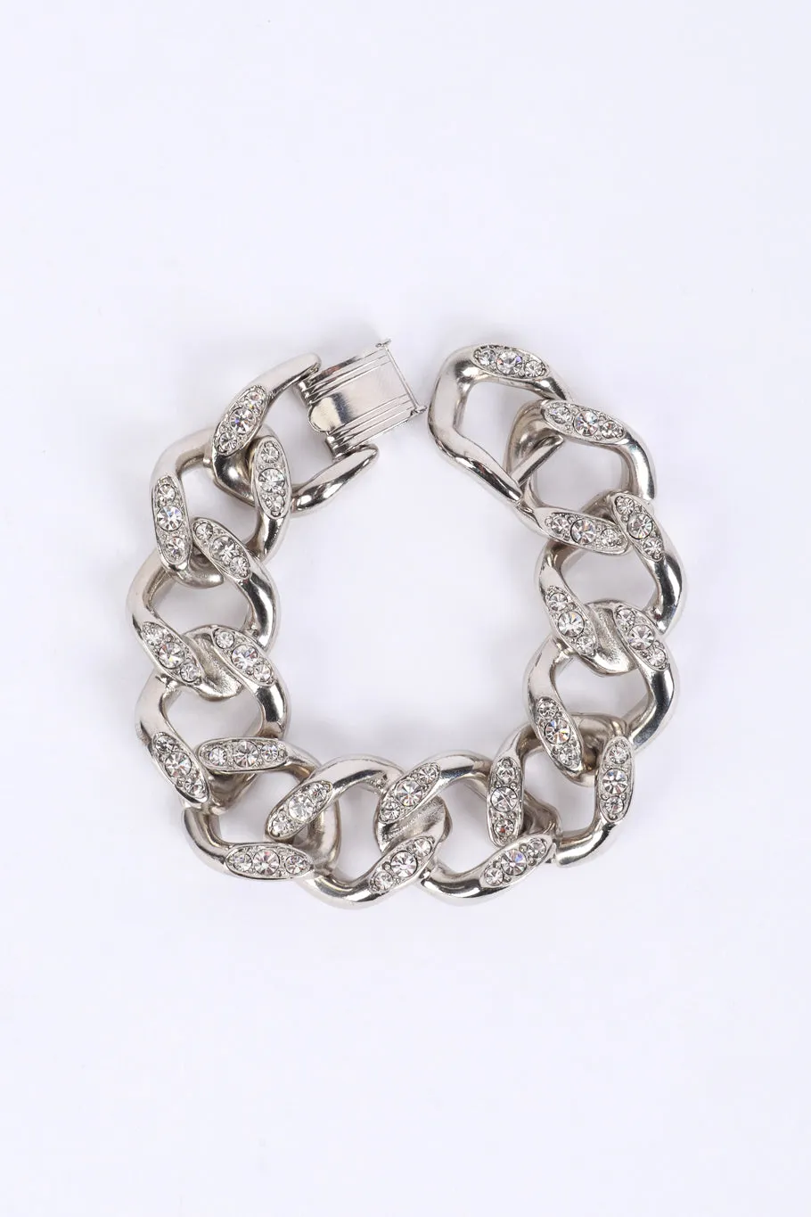 Silver Rhinestone Curb Chain Bracelet