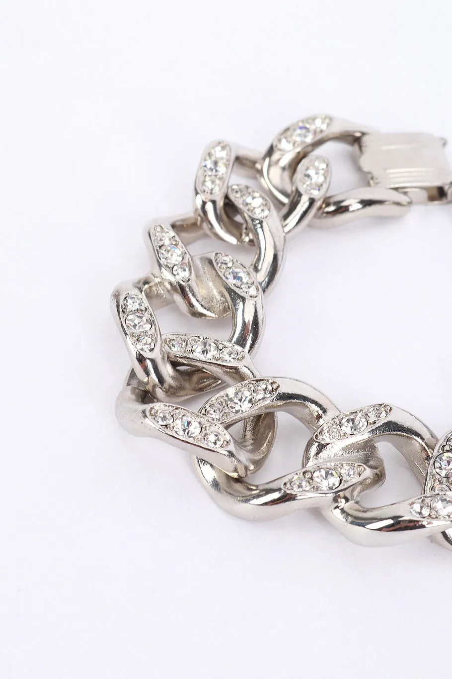 Silver Rhinestone Curb Chain Bracelet