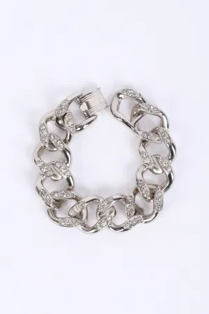 Silver Rhinestone Curb Chain Bracelet