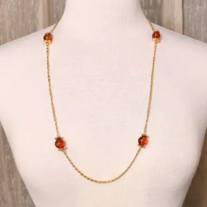 Simple Brown Bead Gold Chain Necklace