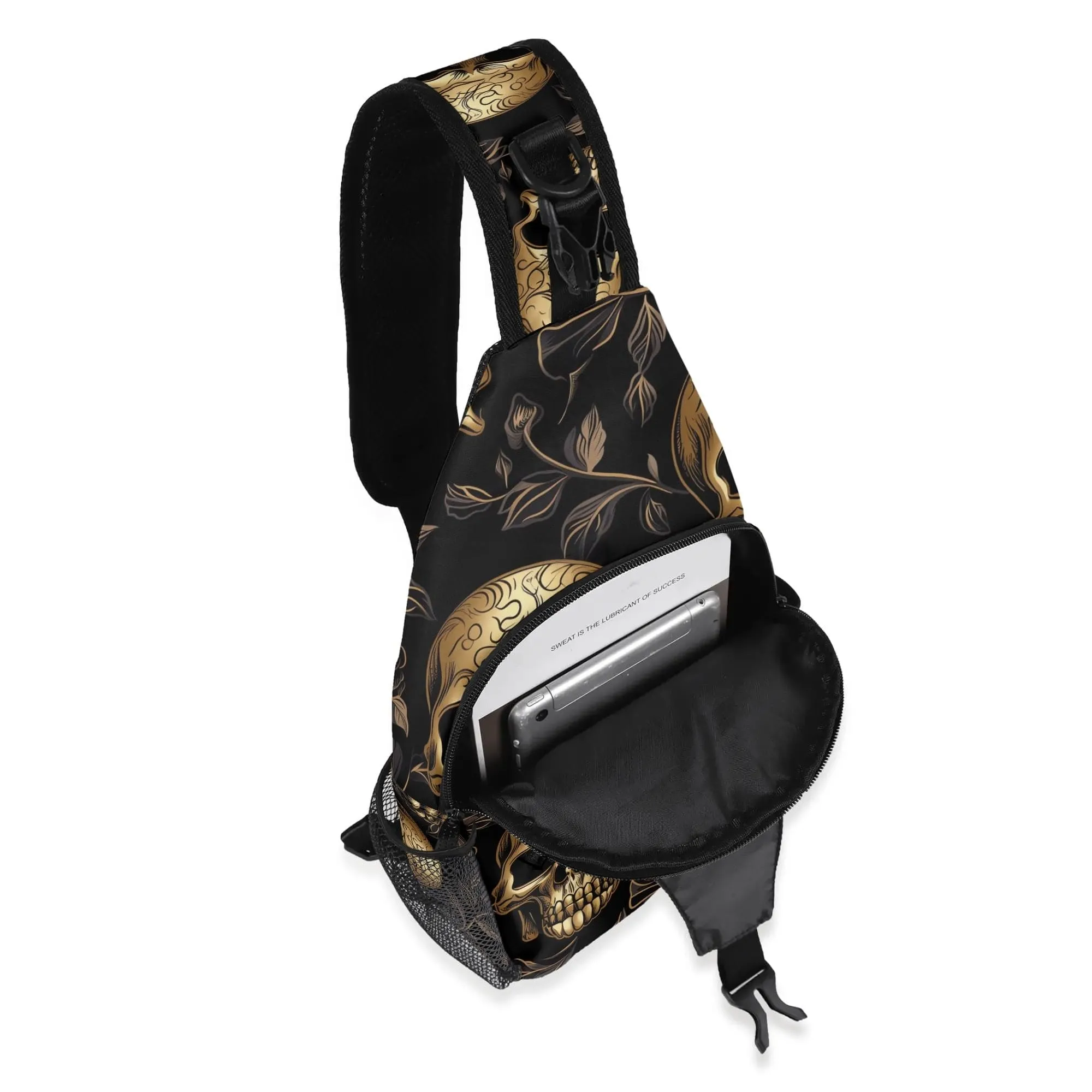 Skulls Leaves Chest Crossbody Bag with Adjustable Strap