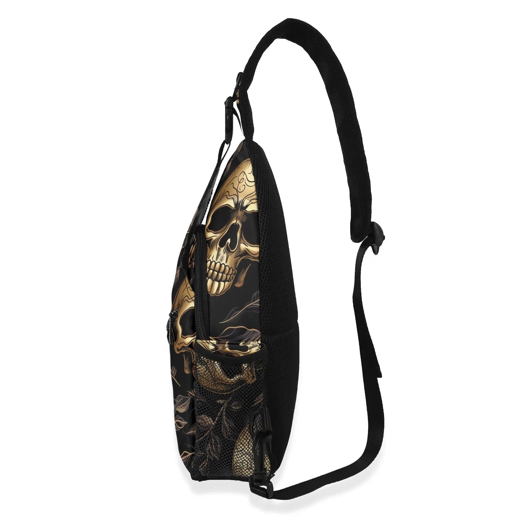 Skulls Leaves Chest Crossbody Bag with Adjustable Strap