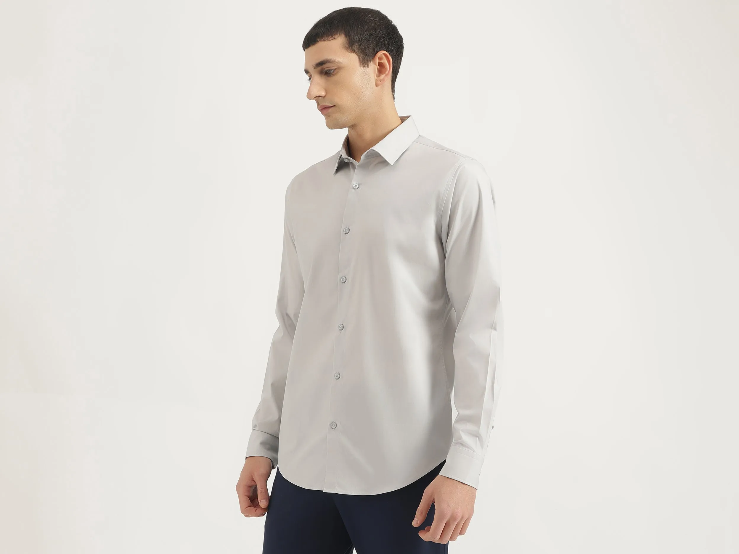 Slim Fit Spread Collar Solid Shirt