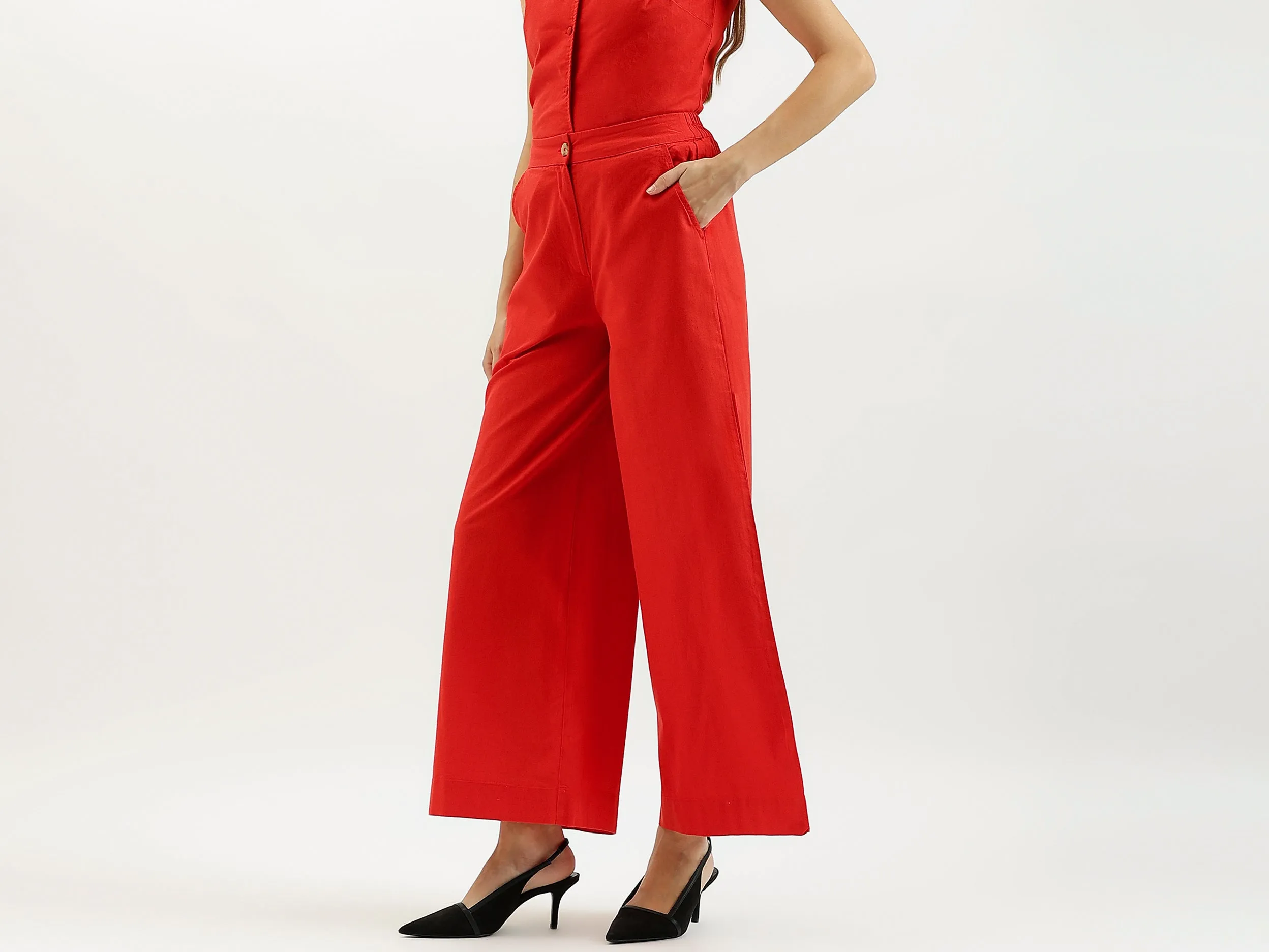 Solid Wide Leg Flared Pants