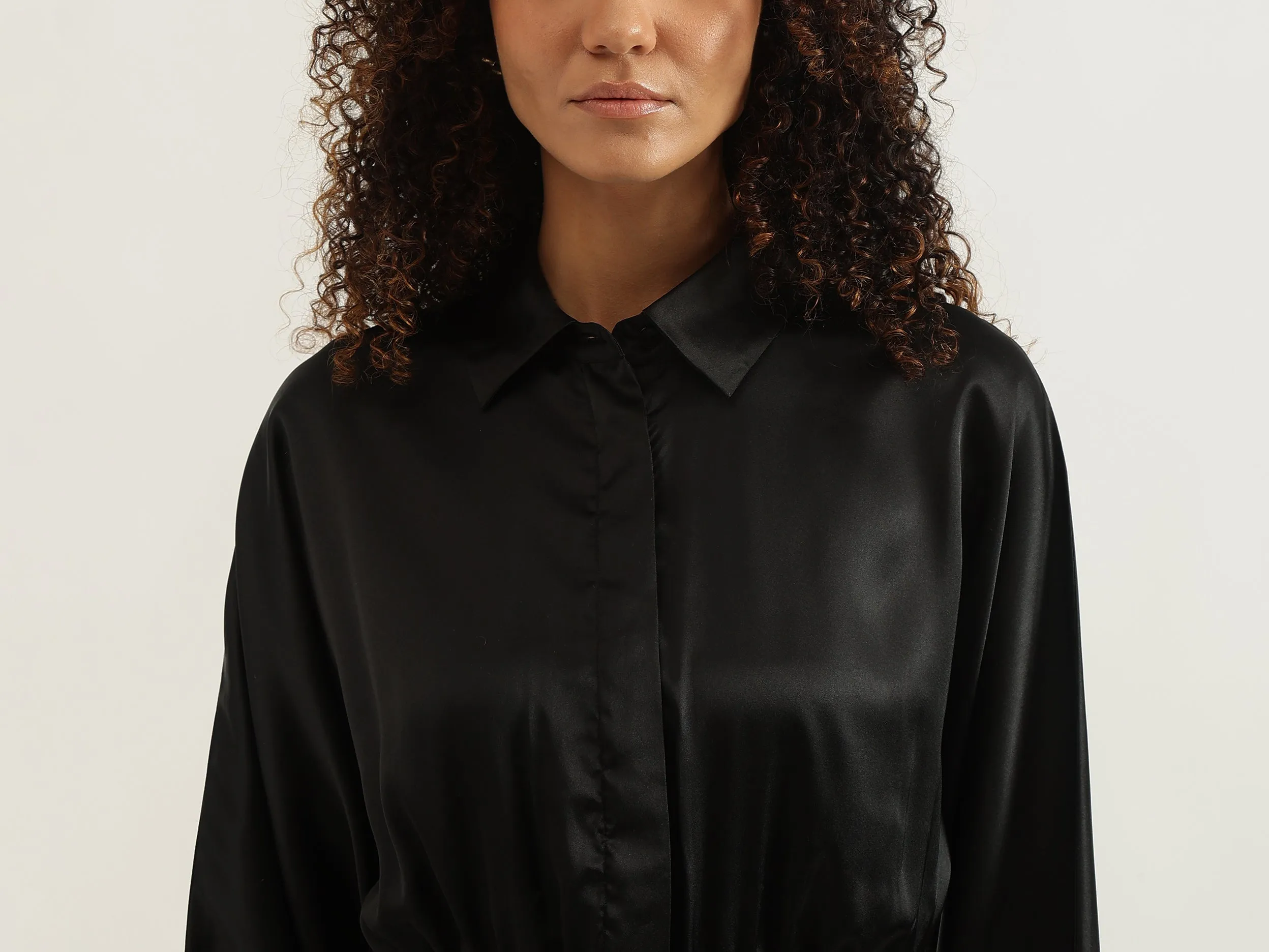 Spread Collar Pleated Dress