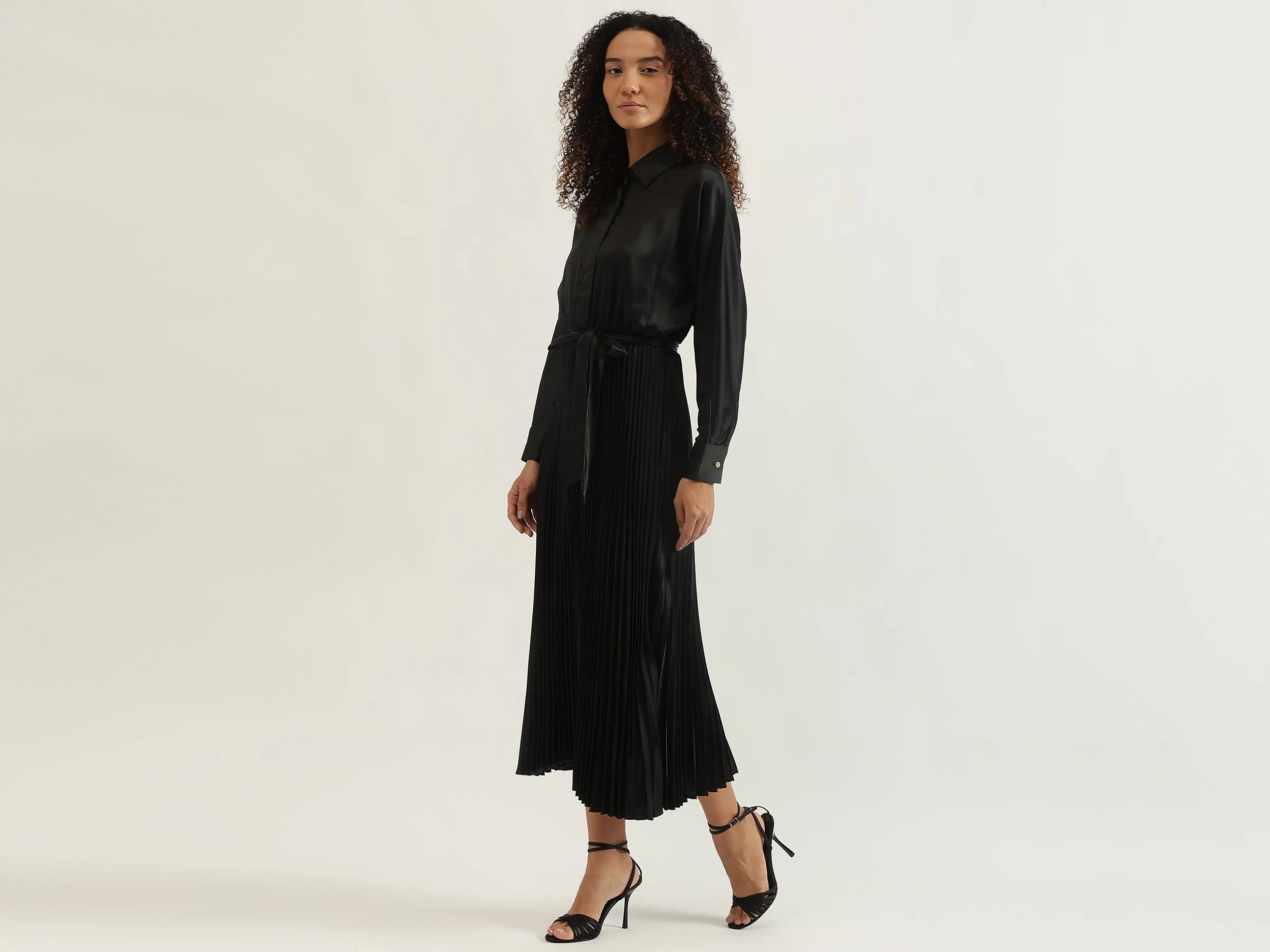 Spread Collar Pleated Dress