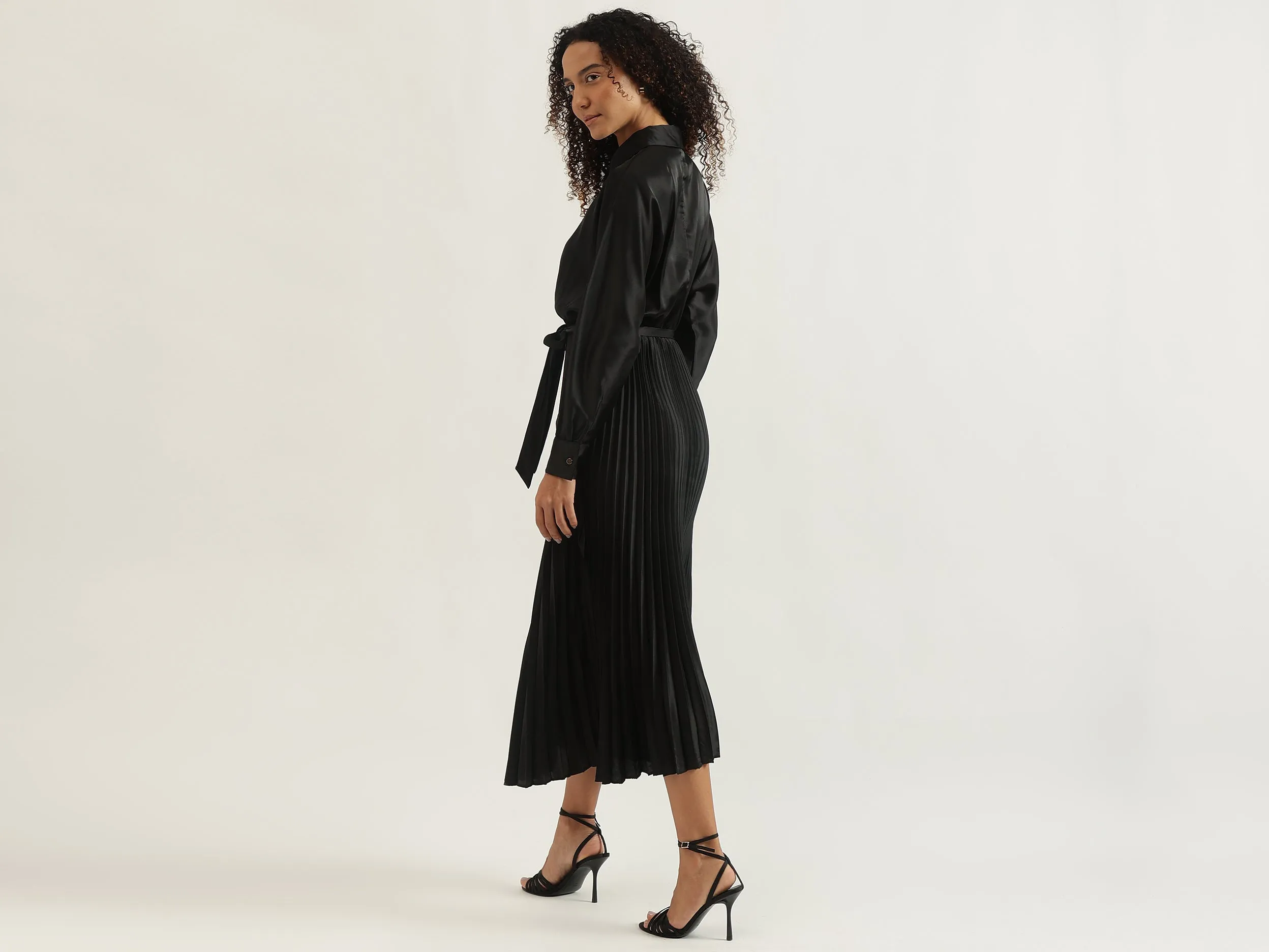 Spread Collar Pleated Dress
