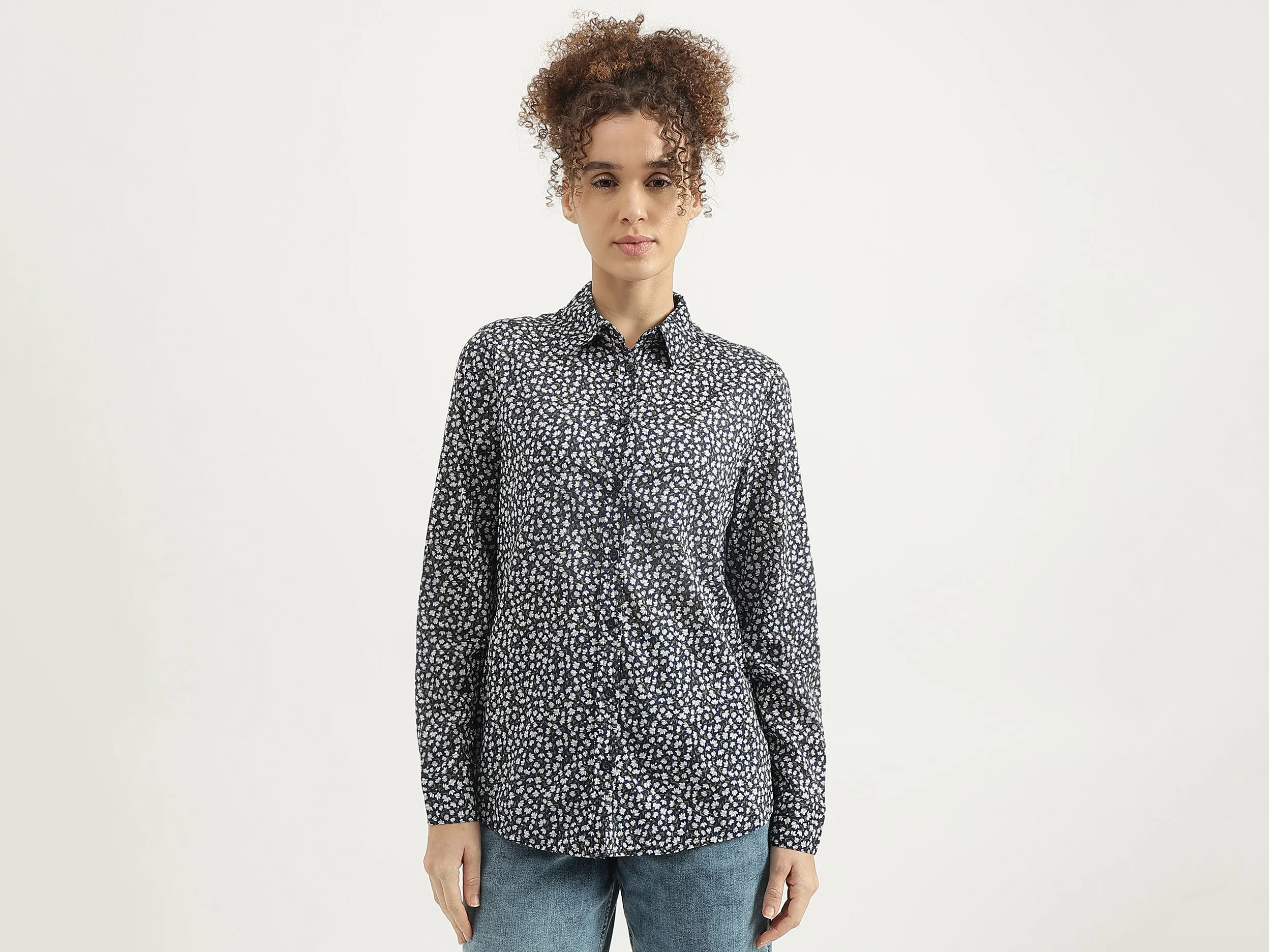 Spread Collar Printed Shirt