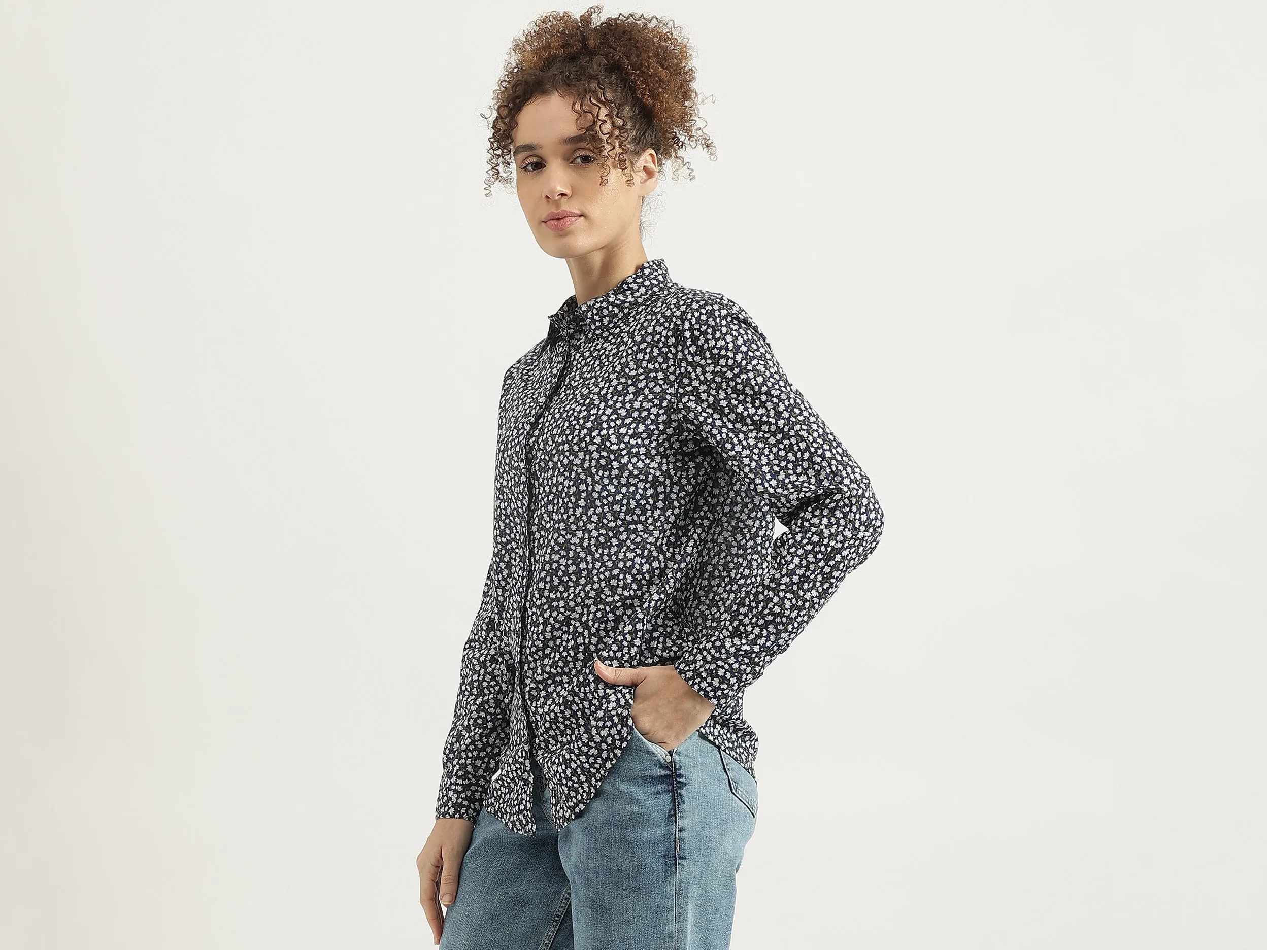 Spread Collar Printed Shirt