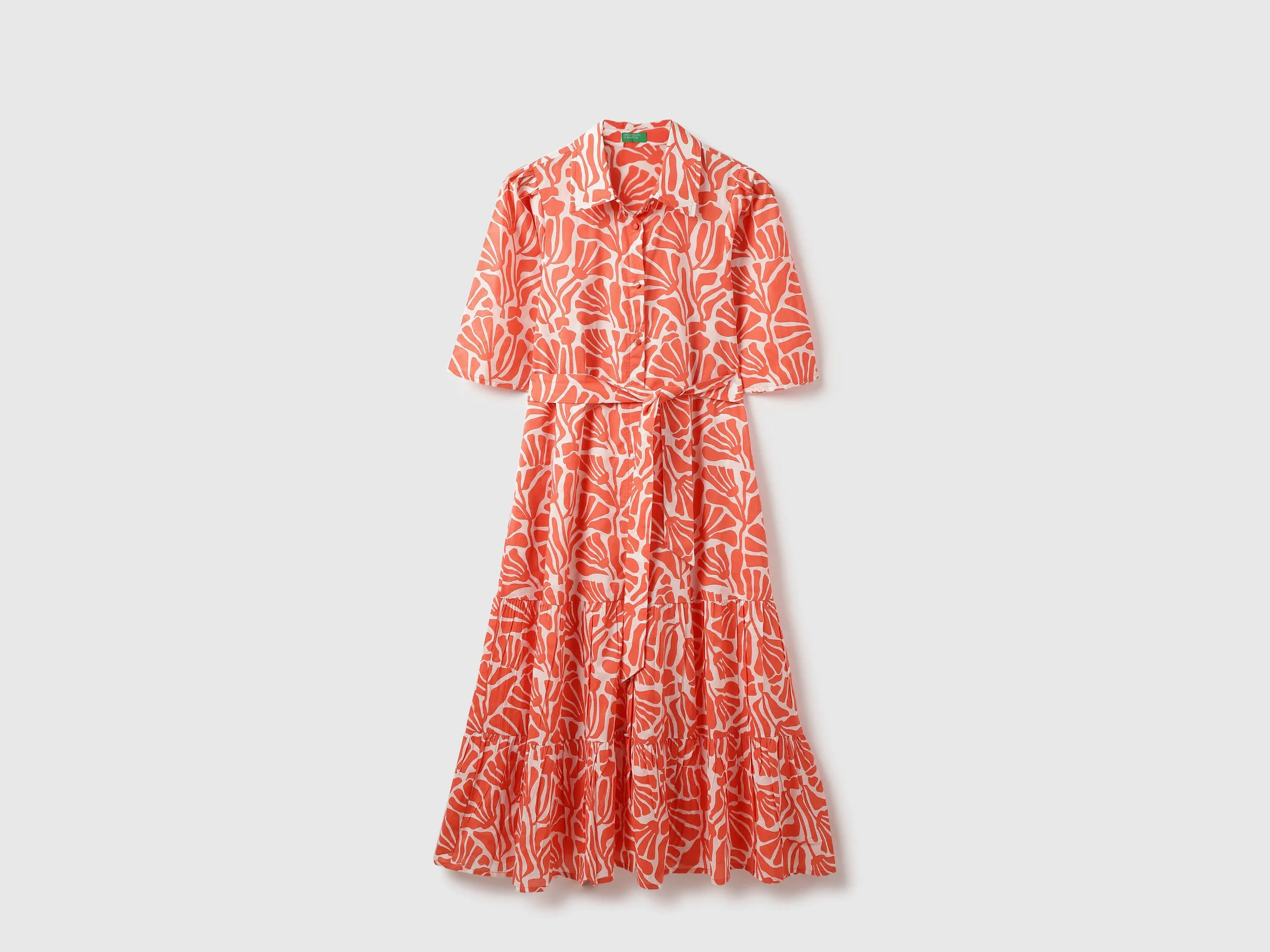 Spread Collar Printed Tiered Dress