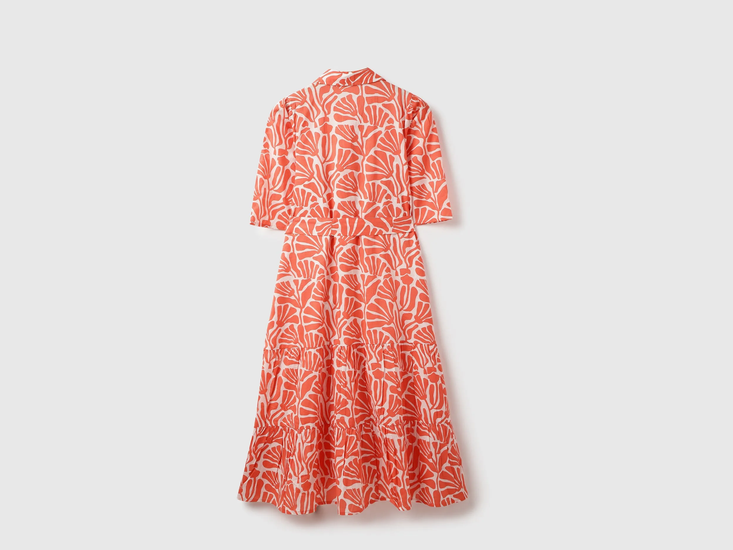 Spread Collar Printed Tiered Dress