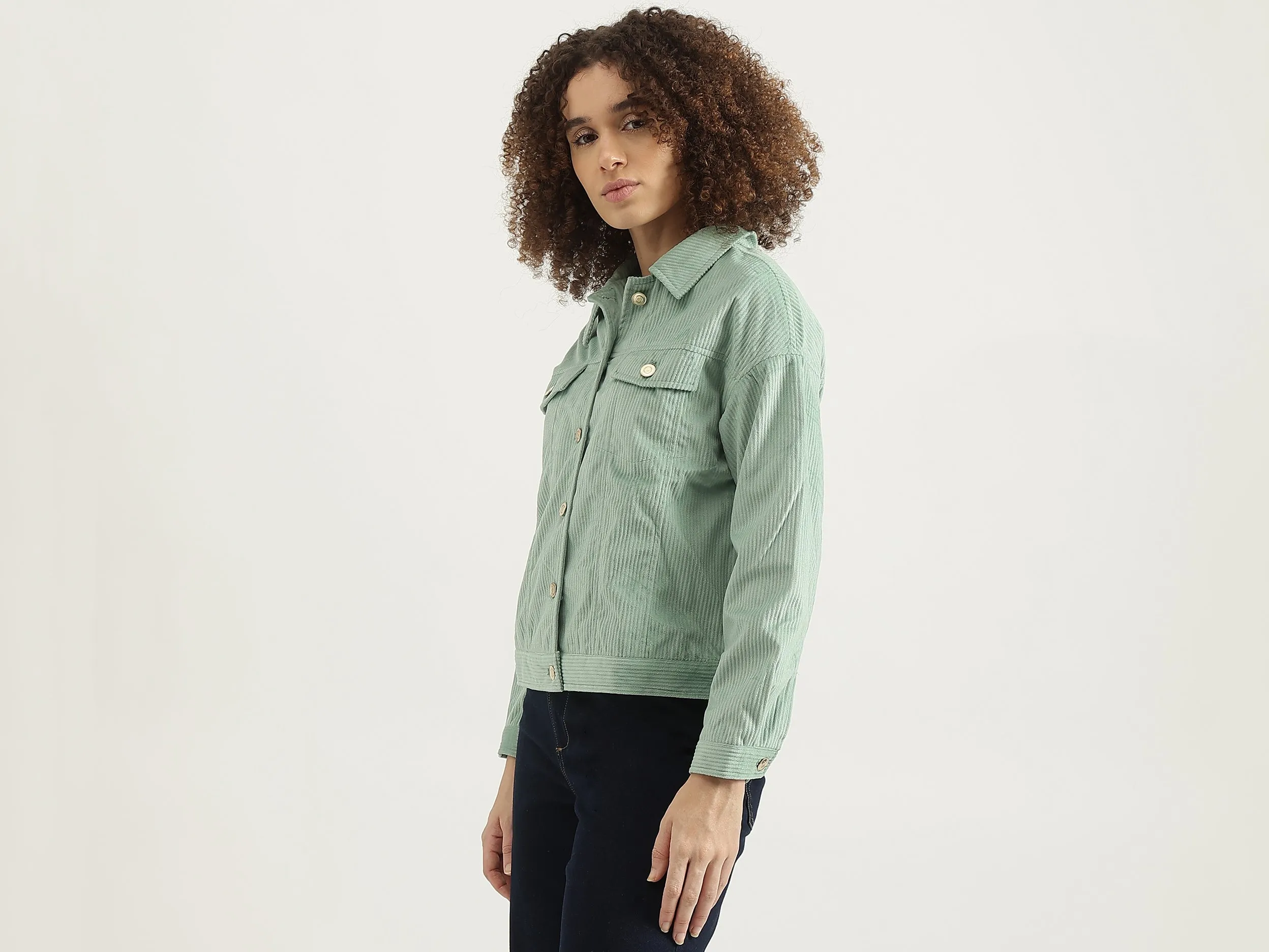 Spread Collar Textured Jacket