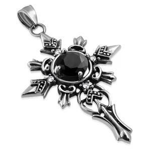 Stainless Steel Antique Vintage Cross of Valiance Cubic Zirconia Chain Pendant Necklace