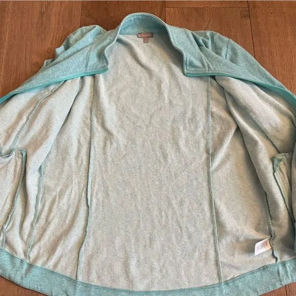 T by Talbots Cozy Crush Terry Mockneck Full Zip Women's Jacket Solid Blue(SizeL)