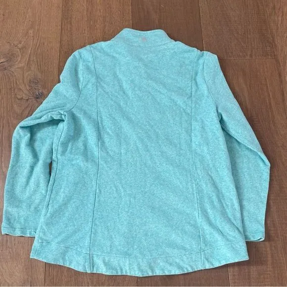 T by Talbots Cozy Crush Terry Mockneck Full Zip Women's Jacket Solid Blue(SizeL)