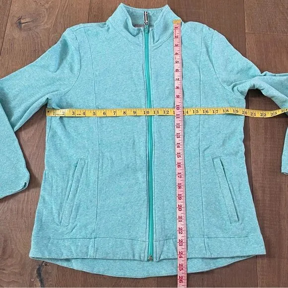 T by Talbots Cozy Crush Terry Mockneck Full Zip Women's Jacket Solid Blue(SizeL)