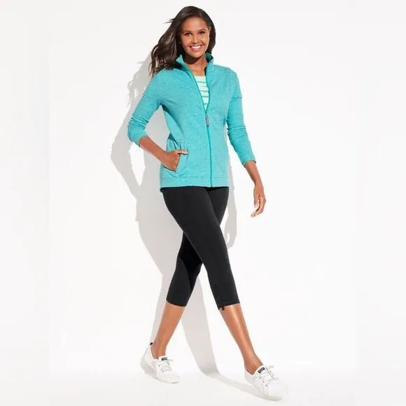T by Talbots Cozy Crush Terry Mockneck Full Zip Women's Jacket Solid Blue(SizeL)
