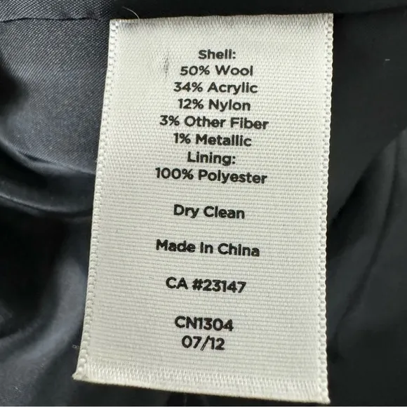 Talbots Pea Coat Black Gray Metallic Silver Tree Button Tweed Plaid Line Size 10
