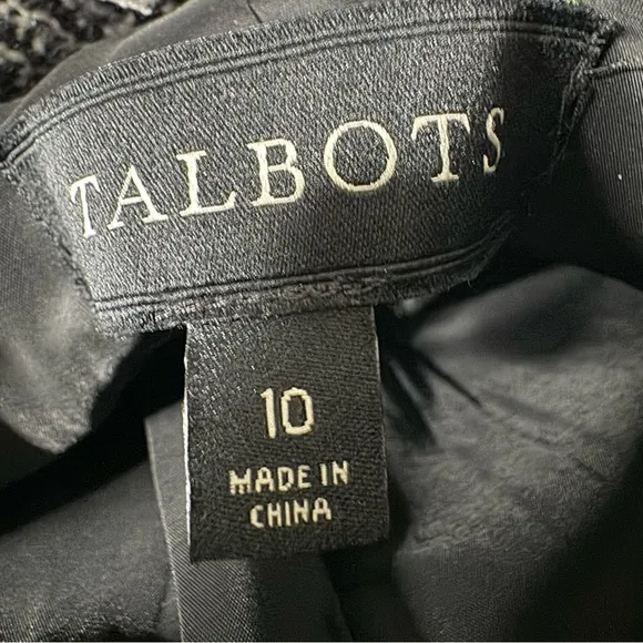Talbots Pea Coat Black Gray Metallic Silver Tree Button Tweed Plaid Line Size 10